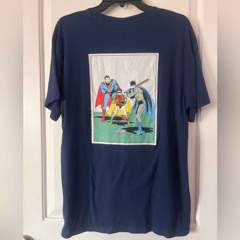 DC Comics Worlds Finest Heroes Baseball Navy Blue Superhero Short Sleeve Tee